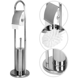Helloshop26 - Portarotolo con scopino in acciaio inox 81 x 22 cm in argento Set wc da appoggio Portarotolo porta carta