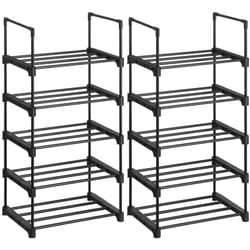 Scarpiera a 5 livelli Set di 2 Scarpiera salvaspazio impilabile in metallo Scarpiera multifunzionale per ingresso Camera da letto Soggiorno Nero