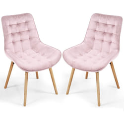 Set di 2 sedie per soggiorno e sala da pranzo con base in legno e velluto rosa