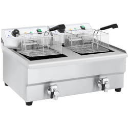 Friggitrice elettrica professionale doppia ristorante 2 x 3 200 watt 2 x 16 litri totali 2 x 12 litri termostato olio 2 rubinetti acciaio inox