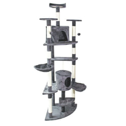 Tiragraffi angolare per gatti, piattaforma di osservazione, giochi, tiragraffi in sisal, 210 cm, grigio