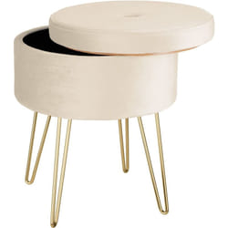 Helloshop26 - Sgabello ottomano con contenitore, tavolino effetto velluto beige