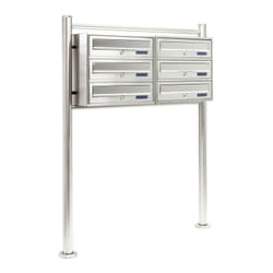 Blocco 6 cassette postali a piedi 2x3 scomparti sovrapposti in acciaio inox