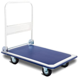 Carrello da trasporto con carrello manuale con vassoio in acciaio pieghevole, altezza regolabile, bianco e blu