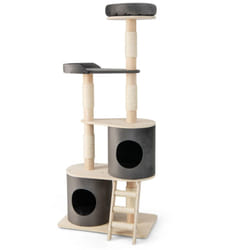 Tiragraffi per gatti da 160 cm con scala in sisal e cuscino rimovibile. Centro attività per gatti con 2 comodi condomini grigi