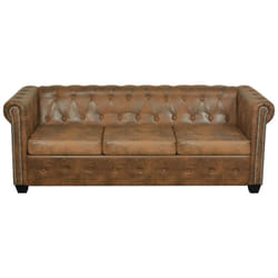 Helloshop26 - Divano Chesterfield 3 posti in pelle artificiale marrone