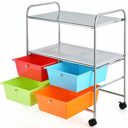 Helloshop26 - Carrello portaoggetti 63 x 37 x 73,5 cm con 2 ripiani 4 cassetti 4 ruote e 2 freni multicolore