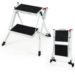 Sgabello 2 gradini larghi struttura piegata in metallo pesante pedale antiscivolo 50 x 49 x 45 cm portata 150 kg nero + bianco
