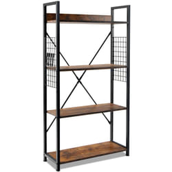 Scaffale Industriale a 4 Ripiani Libreria Multifunzionale con Guide Regolabili e Ripiano per Soggiorno Ufficio 64 x 24 x 110 cm Caffè