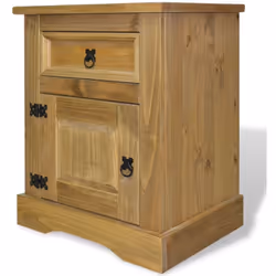 Questo comodino in legno di alta qualità è un mobile in stile messicano "Corona". Il pino cerato nero con dettagli in metallo ...