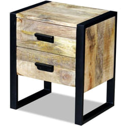 Comodino cassettiera armadio mobile ausiliario per camera da letto con 2 cassetti 43 x 33 x 51 cm legno massello di mango