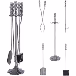 Set di accessori per caminetto Il set da camino è composto da un supporto, una scopa e una pala per la cenere, una pinza da c ...