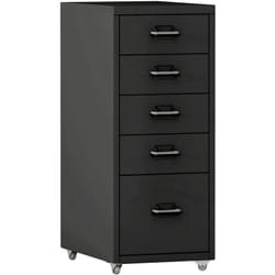 Helloshop26 - Cassetta portaoggetti da ufficio per documenti, cartelle, articoli di cancelleria su ruote con 5 cassetti 69 x 28 x 41 cm nero