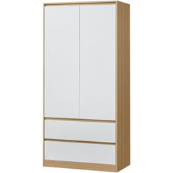 Armadio camera da letto armadio moderno contenitore senza tempo con 2 cassetti mdf 176 x 80 x 52 cm effetto rovere bianco