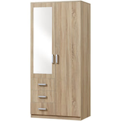 Armadio camera da letto armadio moderno contenitore senza tempo 3 cassetti + specchio mdf 176 x 80 x 52 cm effetto rovere Sonoma