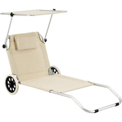 Lettino prendisole su ruote in alluminio argento opaco poliestere beige