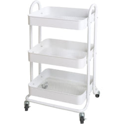 Helloshop26 - Carrello di servizio con ruote 3 cesti in acciaio 78,5 x 46 x 35 cm bianco