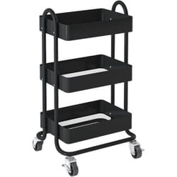 Carrello di servizio con ruote 3 cesti in acciaio 78,5 x 46 x 35 cm nero