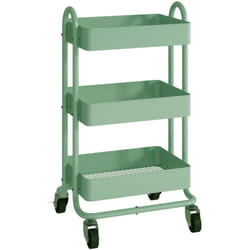 Carrello di servizio su ruote 3 cestelli in acciaio 78,5 x 46 x 35 cm verde menta