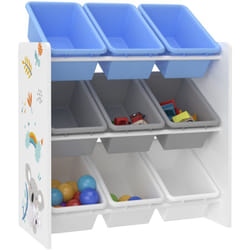 Scaffale portaoggetti per bambini con 9 contenitori aperti bianco/grigio/blu