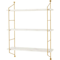 Mensola da parete a 3 livelli 48 x 15 x 64 cm effetto marmo bianco