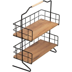 Helloshop26 - Mensola con 2 superfici portaoggetti per bagno effetto legno nero