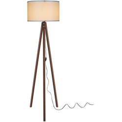 Helloshop26 - Lampada da terra lampada treppiede altezza 136 cm E27 effetto noce/panna