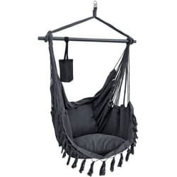 Sedile sospeso Aranga con frange con 2 cuscini e portabibite grigio scuro
