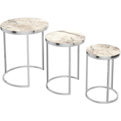 Helloshop26 - Set di 3 tavolini rotondi impilabili in marmo bianco argento