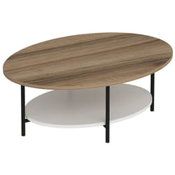 Tavolino ovale con contenitore effetto rovere/bianco