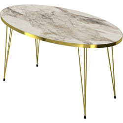 Tavolino ovale 43 x 90 x 50 cm marmo bianco oro