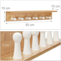 Helloshop26 - Porta asciugamani in bambù portaoggetti 6 ganci appendiabiti mensola con ripiano 50 cm
