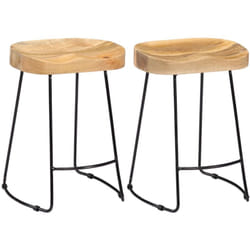 Set di due sgabelli da bar di design con seduta in legno massello di mango