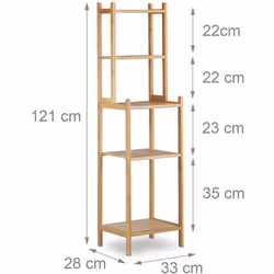 Questa colonna portaoggetti in bambù è l'ideale per il tuo bagno. I ripiani di diverse dimensioni permettono di riporre con e ...