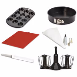 Il kit di accessori Moulinex XF389010 per robot include 1 frusta a doppia rotazione, 1 stampo a scatto da 24 cm, 1 stampo per ...