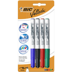 BIC Velleda, Marcatori Cancellabili per Lavagna, Colori Assortiti (Punta Media), Confezione da 4