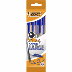 BIC Cristal Large, Penne blu a sfera (punta 1.6mm), confezione da 5 pezzi, Fermaglio, Penna a sfera, Blu, 5 pz