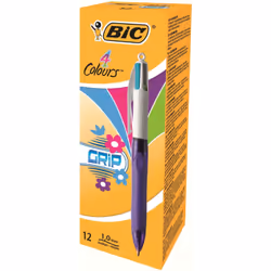 BIC 4 Colours Grip Blu, Verde, Rosa, Viola Penna a sfera retrattile a clip Medio 12 pz