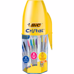 BIC Cristal Original e FUN, Penne a Sfera (Punta 1mm, 1.6mm), Colori Assortiti, Barattolo 8+12, Fermaglio, Penna a sfera, Mul ...