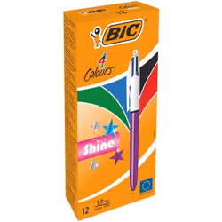 BIC 4 Colours Shine, Penna a sfera multifunzione, Multicolore, 12 pz, Medio
