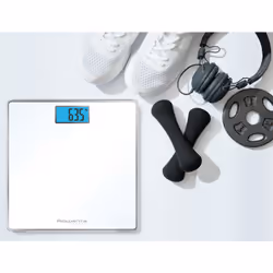Rowenta Classic BS1501 , bilancia pesapersone elettronica, 31x31 cm, fino a 160 Kg con graduazione di precisione ogni 100g, spessore di 22 mm, batterie incluse, vetro temperato, bianco - Vista aggiuntiva 5
