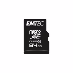 Emtec Micro SDHC ECMSDM64GXC10CG, 64 GB, MicroSDHC, Classe 10, 20 MB/s, 12 MB/s, Nero
