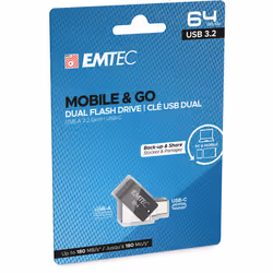 Emtec T260C unità flash USB 64 GB USB Type-A / USB Type-C 3.2 Gen 1 (3.1 Gen 1) Nero, Acciaio inox - Vista aggiuntiva 4
