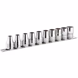 Descrizione Set di 7 bussole in pollici su rack. Tipo di presa: 3/8, 7/16, 1/2, 9/16, 19/32, 5/8. 21/32. Facom si è diversifi ...