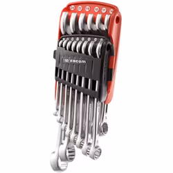 Set di chiavi combinate da 14 pezzi con custodia portatile. DIMENSIONI: 7 - 8 - 10 - 11 - 12 - 13 - 14 - 15 - 16 - 17 - 18 -  ...