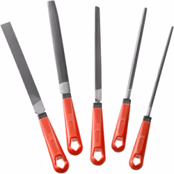 Composizione di 5 lime semi-morbide - lunghezza 200 mm. Manici ergonomici in plastica (resistenti ai più aggressivi solventi ...
