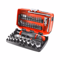 Set di chiavi a bussola 1/4 esagonali metriche. Contiene: 1 cricchetto 1/4 impermeabile e resistente - RL.161. 10 x chiavi a  ...