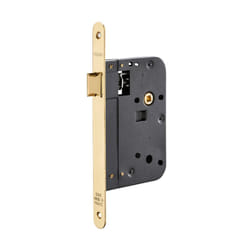 SP - Serratura da incasso per porta interna, asse 70mm, piastra tonda, ottone lucido - thirard