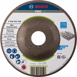 Bosch 2 608 602 488, Disco di macinatura, Centro incavato, Metallo, Acciaio inox, 12,5 cm, 6 mm, 1 pz