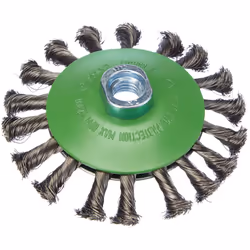 Spazzola conica Heavy for Inox con filettatura M 14, spazzola in acciaio inox per smerigliatrici angolari, filo annodato, ant ...